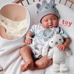 💫 Reborn Realistic Baby Boy Grey Full Body Vinyl Poseable Feeding Kit Gift Box